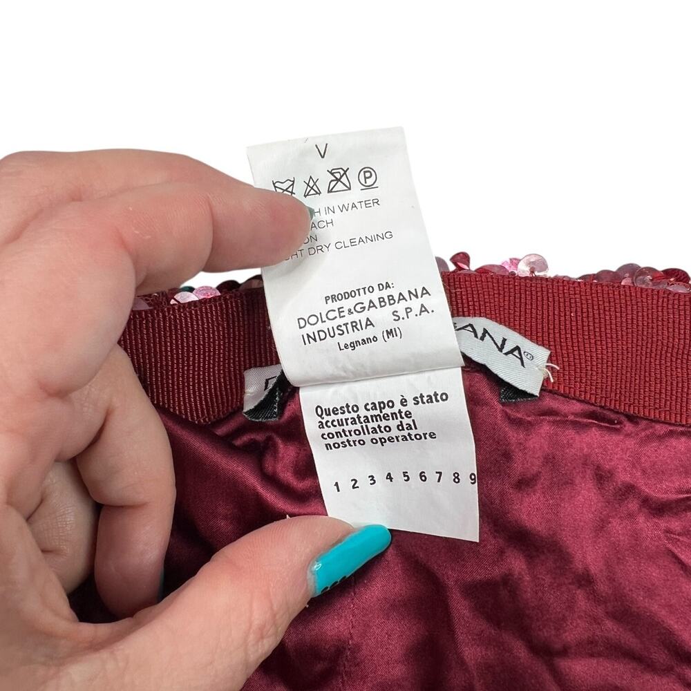 Dolce & Gabbana Authentic Sequin Mini Pencil Skirt Pink Burgundy Womens 42, US 6 - Picture 7 of 7
